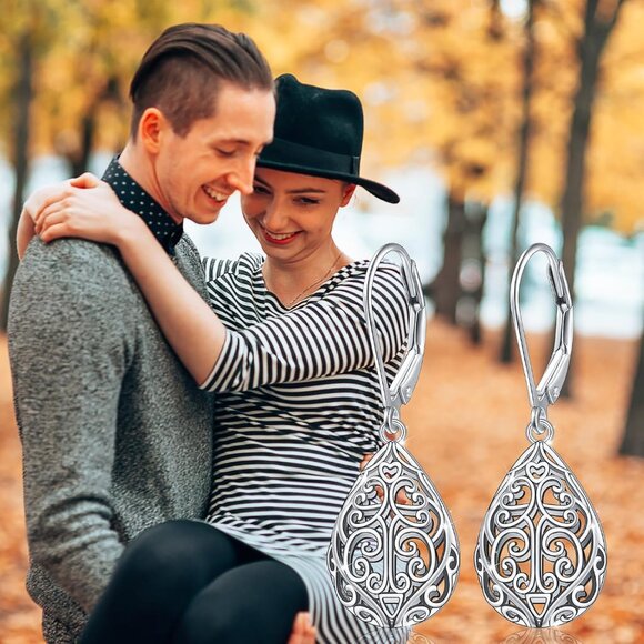🆕Women 🆕Women\'s Heart Filigree 925 Sterling Silver Flower Lever back Earring